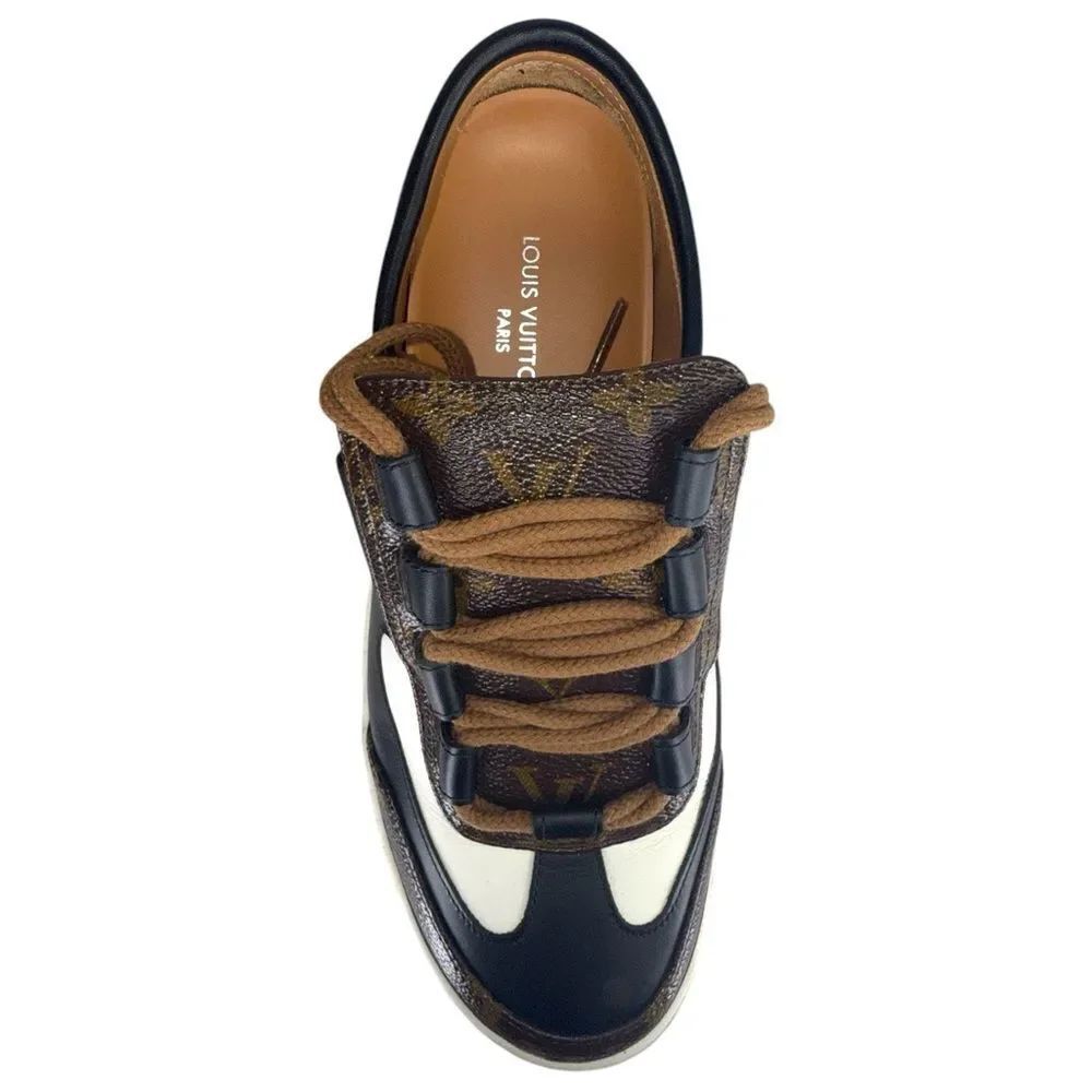 LOUIS VUITTON Black & Brown  LV Monogram Leather Sneakers EU37 - Picture 9 of 16